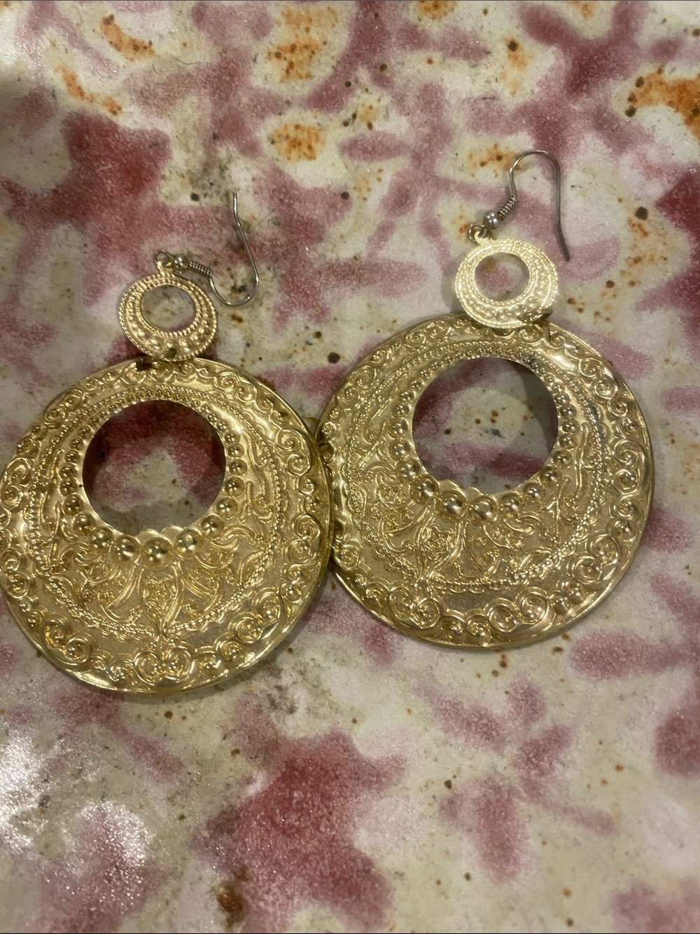 Gold Filigree Circle Drop Earrings - Women Jewelry